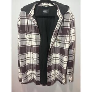 Carhartt Relaxed Fit Hooded Plaid Heavyweight Shirt Jacket Brown White Men's L